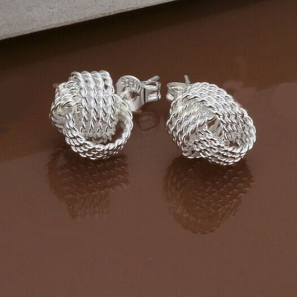 Silver Plated Rope Ball Earrings - Picture 6 of 6
